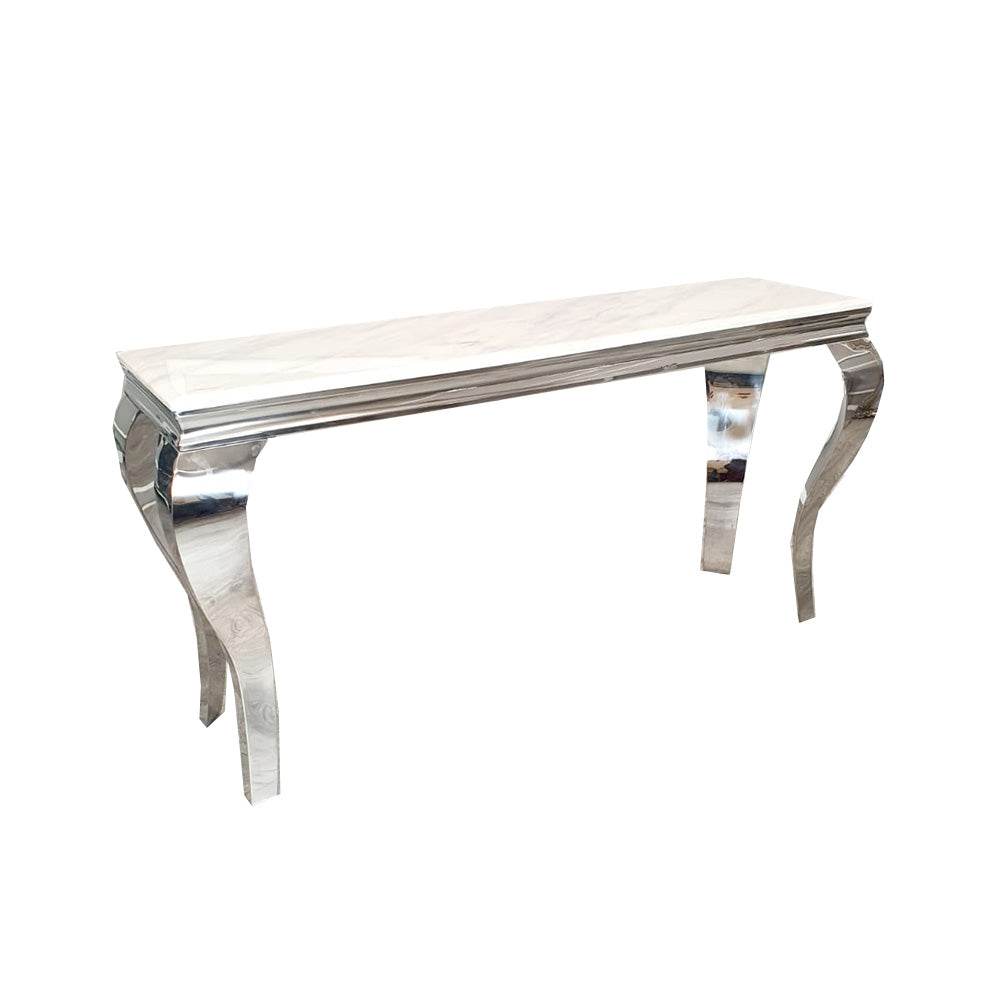 Elegant Louis Chrome Console Table with Marble or Glass Top and Stainless Steel Legs - UK Luxury Furniture