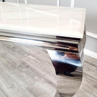 Elegant Louis Chrome Console Table with Marble or Glass Top and Stainless Steel Legs - UK Luxury Furniture