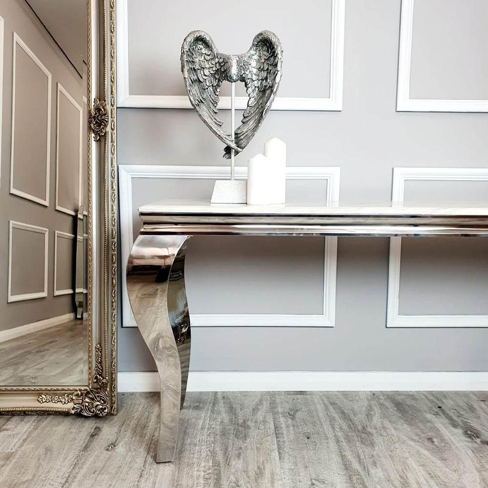 Elegant Louis Chrome Console Table with Marble or Glass Top and Stainless Steel Legs - UK Luxury Furniture