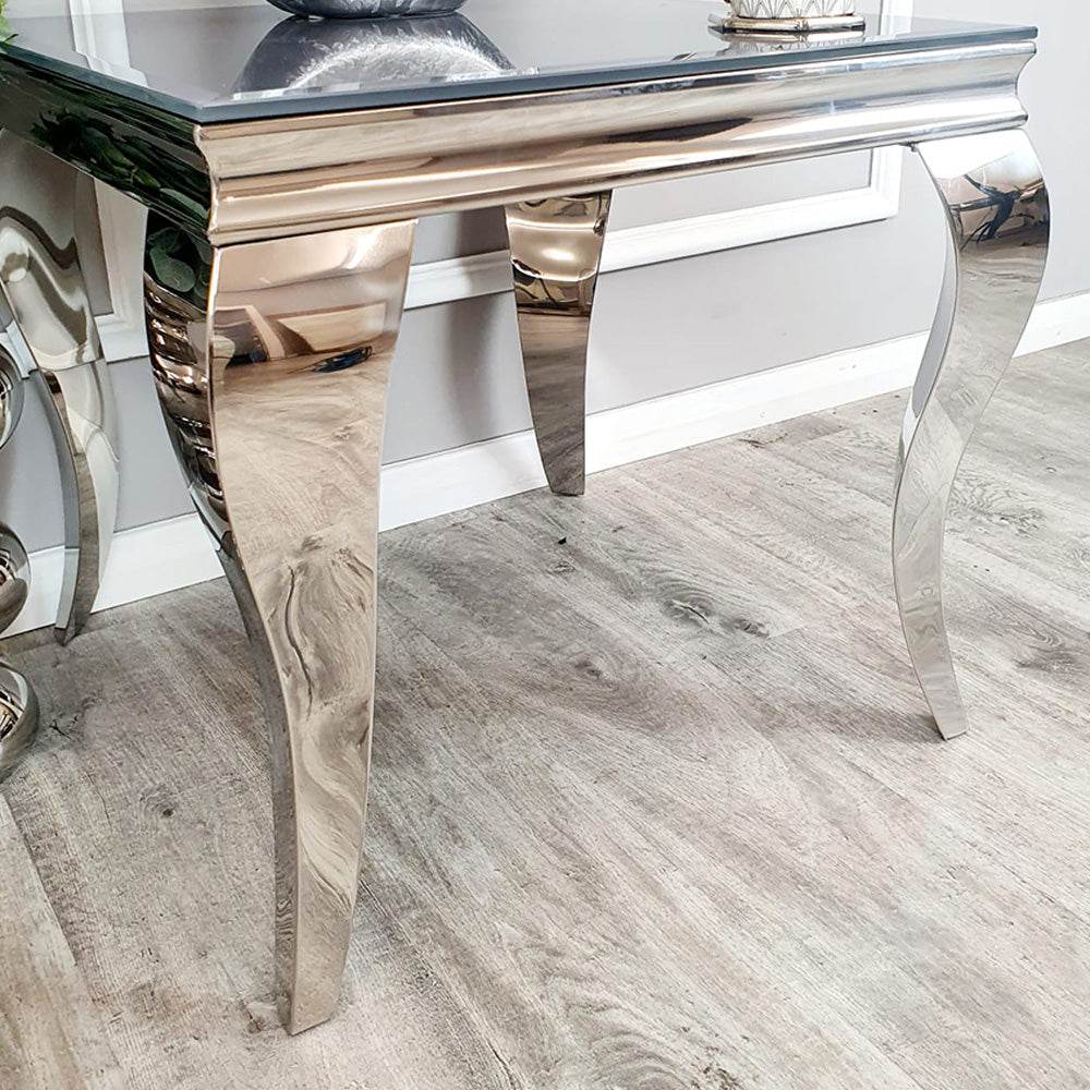 Louis Lamp Table with Curved Chrome Legs – Stylish Marble or Glass Top – Part of Louis Collection - UK Luxury Furniture