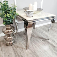 Louis Lamp Table with Curved Chrome Legs – Stylish Marble or Glass Top – Part of Louis Collection - UK Luxury Furniture