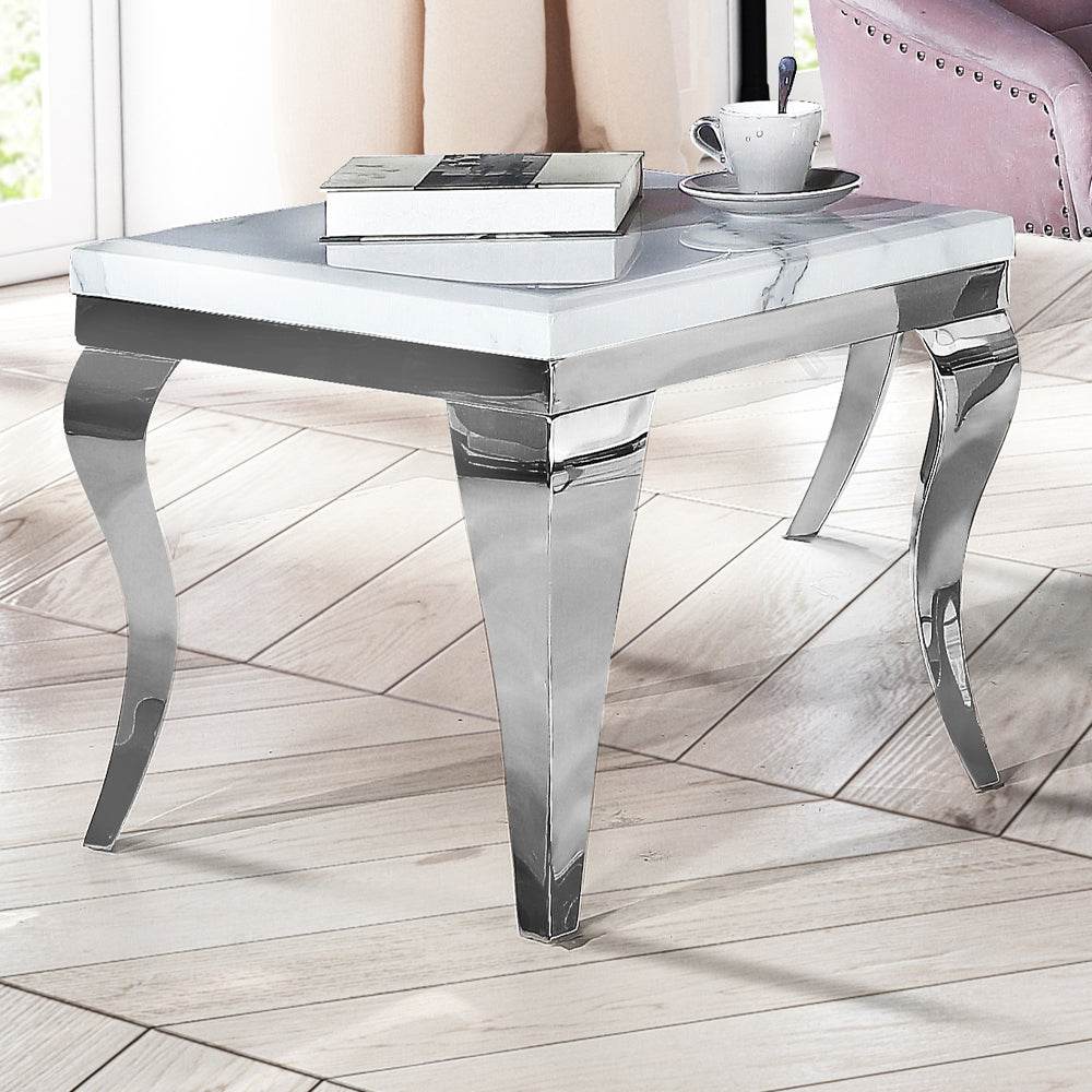 Louis Lamp Table with Curved Chrome Legs – Stylish Marble or Glass Top – Part of Louis Collection - UK Luxury Furniture