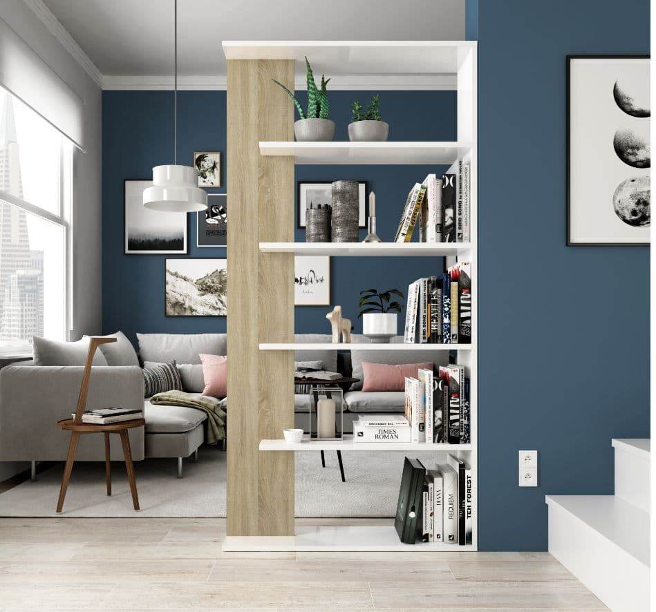 Adila White and Oak Effect Bookcase: Modern, Space-Saving Display Unit for Any Room - UK Luxury Furniture