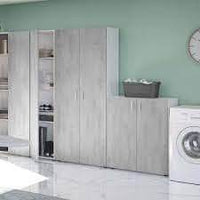 Alonso 2-Door Grey and White Wide Universal Wall Storage Cupboard for Utility - UK Luxury Furniture