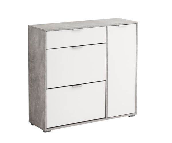 Modern Grey & White Shoe Storage Cabinet with Revolving & Swing Drawers - UK Luxury Furniture