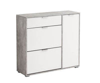 Modern Grey & White Shoe Storage Cabinet with Revolving & Swing Drawers - UK Luxury Furniture