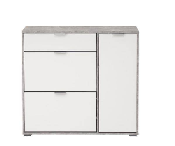 Modern Grey & White Shoe Storage Cabinet with Revolving & Swing Drawers - UK Luxury Furniture