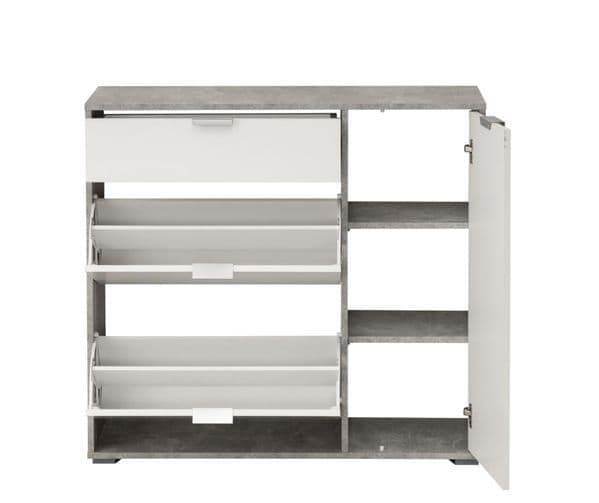 Modern Grey & White Shoe Storage Cabinet with Revolving & Swing Drawers - UK Luxury Furniture