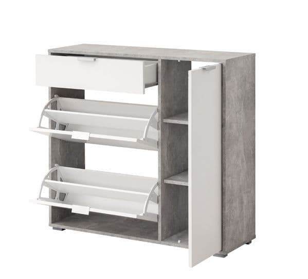 Modern Grey & White Shoe Storage Cabinet with Revolving & Swing Drawers - UK Luxury Furniture