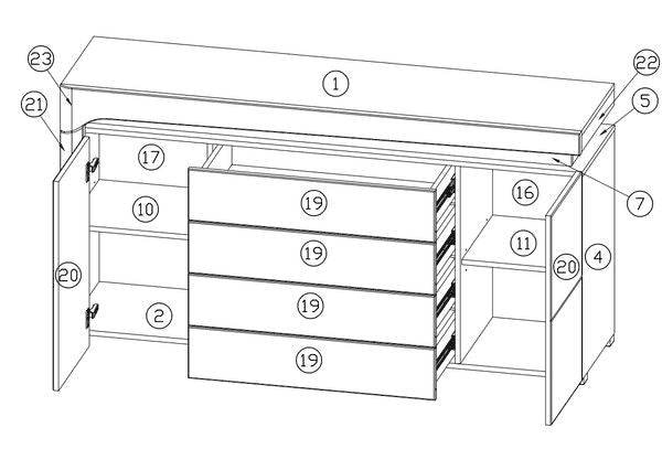 Athens Grey and White Gloss 2 Door 4 Drawer Sideboard with Lights - UK Luxury Furniture