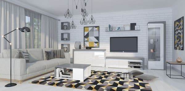 Athens Grey and White High Gloss 3-Door Sideboard with Integrated LED Lighting - UK Luxury Furniture