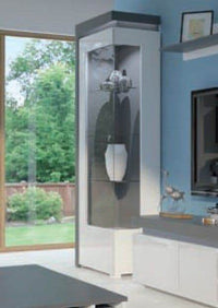 Elegant Athens Grey and White Gloss Left Display Cabinet with LED Illumination - UK Luxury Furniture