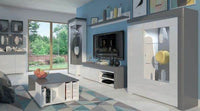 Elegant Athens Grey and White Gloss Left Display Cabinet with LED Illumination - UK Luxury Furniture
