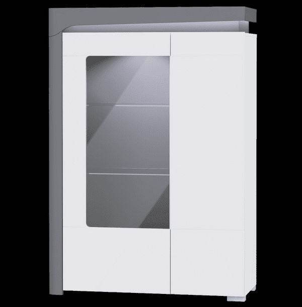 Athens Grey and White High Gloss Display Cabinet with LED Lighting - UK Luxury Furniture