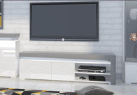 Athens Grey and White High Gloss TV Unit with Two Cupboards and Open Shelf - UK Luxury Furniture