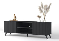 Atlantis Matte Black Large TV Cabinet: Modern Entertainment Unit with Grooved Doors - UK Luxury Furniture