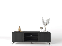 Atlantis Matte Black Large TV Cabinet: Modern Entertainment Unit with Grooved Doors - UK Luxury Furniture