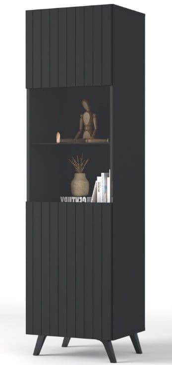 Atlantis Matte Black Tall Display Cabinet – Elegant Storage Solution with Glass Door - UK Luxury Furniture