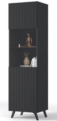 Atlantis Matte Black Tall Display Cabinet – Elegant Storage Solution with Glass Door - UK Luxury Furniture