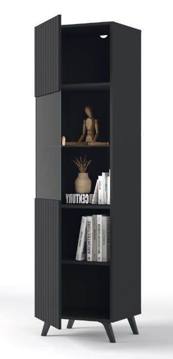 Atlantis Matte Black Tall Display Cabinet – Elegant Storage Solution with Glass Door - UK Luxury Furniture