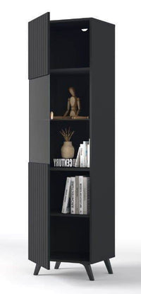 Atlantis Matte Black Tall Display Cabinet – Elegant Storage Solution with Glass Door - UK Luxury Furniture