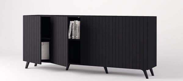 Atlantis Elegant Matte Black Wide Four-Door Sideboard with Internal Shelves - UK Luxury Furniture