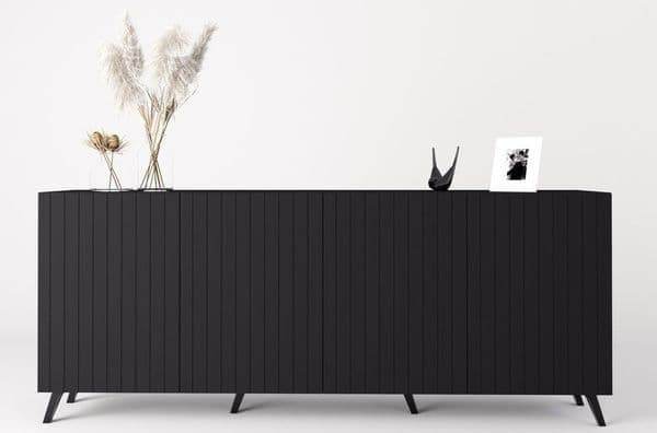 Atlantis Elegant Matte Black Wide Four-Door Sideboard with Internal Shelves - UK Luxury Furniture
