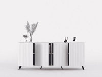 Atlantis Elegant Matte White Sideboard: Wide 4-Door Storage with Grooved Lines - UK Luxury Furniture