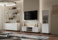 Atlantis Elegant Matte White Sideboard: Wide 4-Door Storage with Grooved Lines - UK Luxury Furniture