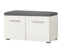 Elegant Beny White High Gloss Hallway Shoe Storage Bench with Grey Cushion Seat - UK Luxury Furniture