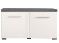 Elegant Beny White High Gloss Hallway Shoe Storage Bench with Grey Cushion Seat - UK Luxury Furniture