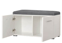 Elegant Beny White High Gloss Hallway Shoe Storage Bench with Grey Cushion Seat - UK Luxury Furniture
