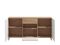 Bretanova Slatted Artisan Oak Effect and White Gloss Sideboard - Contemporary Luxury Furniture for Dining and Living Spaces - UK Luxury Furniture