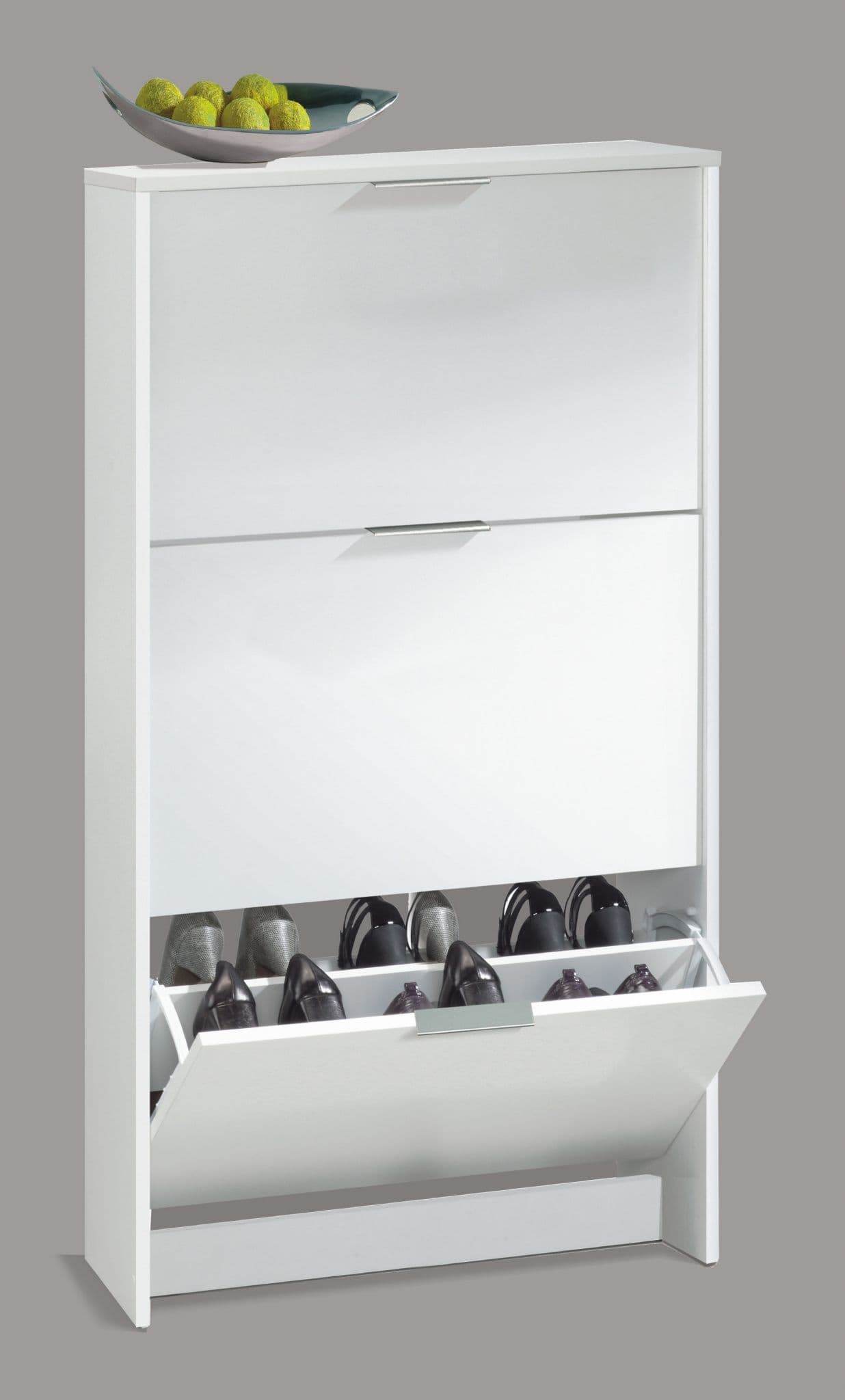 Brilo Matt White Three-Drawer Shoe Cabinet: Organise Your Footwear with Style - UK Luxury Furniture
