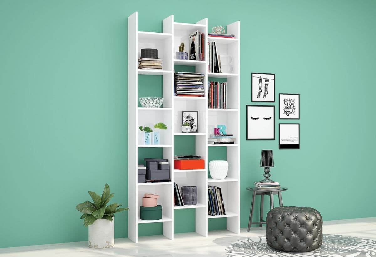 Cadiz White Gloss Triple Bookcase: Modern, Space-Saving, and Elegant Storage Solution - UK Luxury Furniture