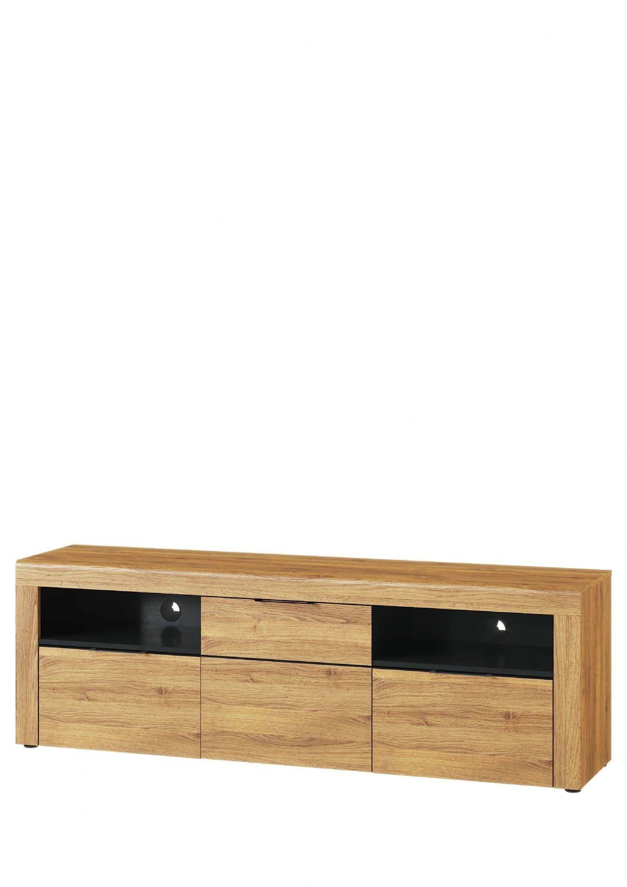 Elegant Camar Large Oak Effect Two-Drawer TV Cabinet with Soft-Close Features - UK Luxury Furniture