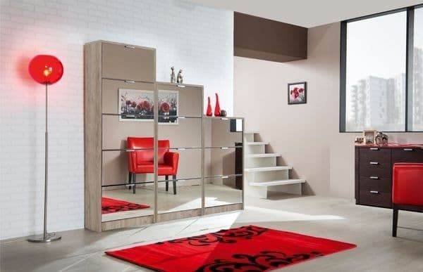 Carrera Mirrored and Oak Effect Tall 4 Drawer Shoe Cabinet - UK Luxury Furniture