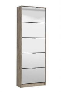 Carrera Mirrored Oak Effect Tall Shoe Cabinet with Five Revolving Drawers - UK Luxury Furniture
