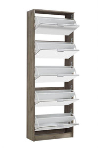 Carrera Mirrored Oak Effect Tall Shoe Cabinet with Five Revolving Drawers - UK Luxury Furniture