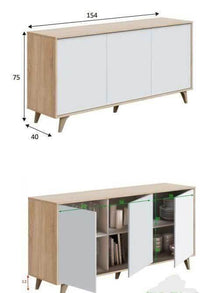 Casablanca White & Oak Effect 3-Door Wide Sideboard: Spacious, Modern, Elegant Storage - UK Luxury Furniture