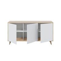 Casablanca White & Oak Effect 3-Door Wide Sideboard: Spacious, Modern, Elegant Storage - UK Luxury Furniture