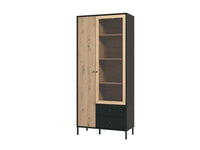 Clifton Slatted Artisan Oak Effect and Black Display Cabinet - Ample Storage Solution - UK Luxury Furniture