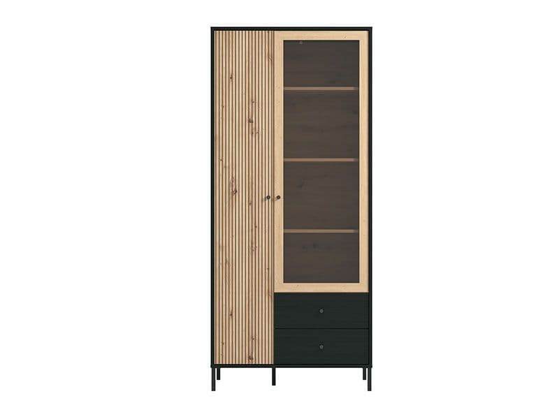 Clifton Slatted Artisan Oak Effect and Black Display Cabinet - Ample Storage Solution - UK Luxury Furniture