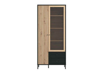 Clifton Slatted Artisan Oak Effect and Black Display Cabinet - Ample Storage Solution - UK Luxury Furniture