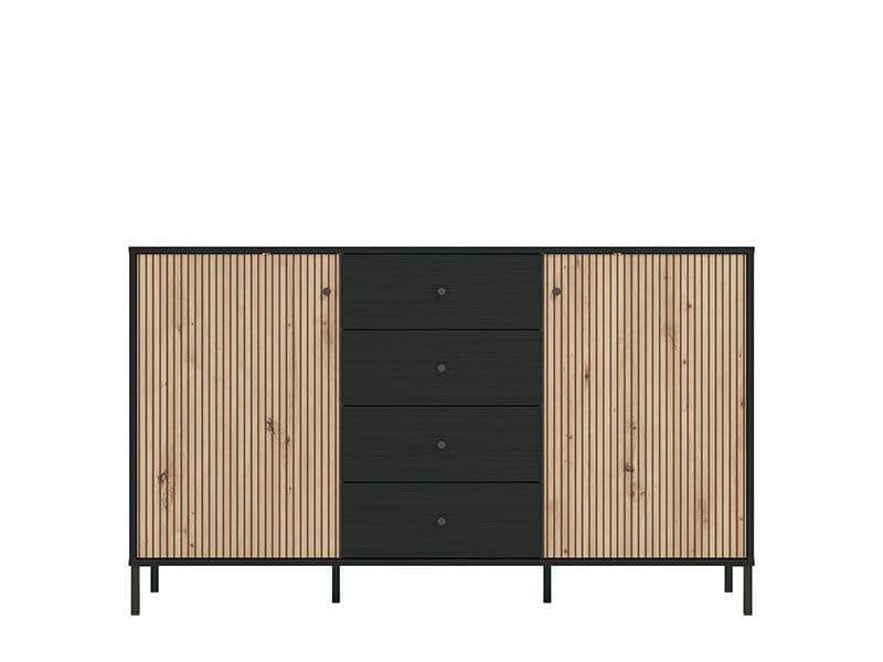 Clifton Slatted Artisan Oak Effect and Black Sideboard: Modern Storage Unit - UK Luxury Furniture