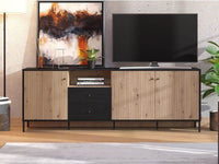 Clifton Slatted Artisan Oak Effect and Black TV Unit with Storage - UK Luxury Furniture