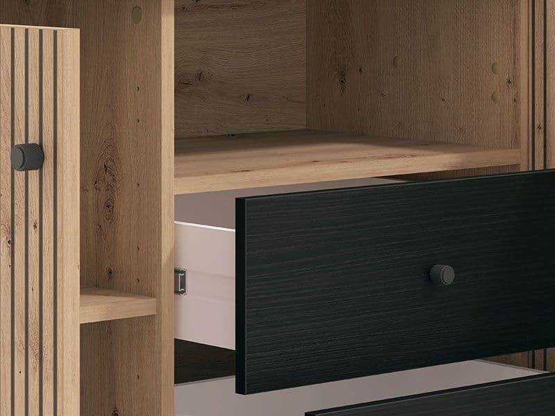 Clifton Slatted Artisan Oak Effect and Black TV Unit with Storage - UK Luxury Furniture