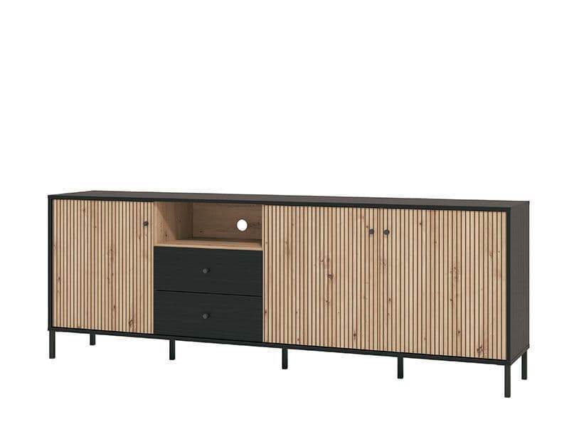 Clifton Slatted Artisan Oak Effect and Black TV Unit with Ample Storage - UK Luxury Furniture