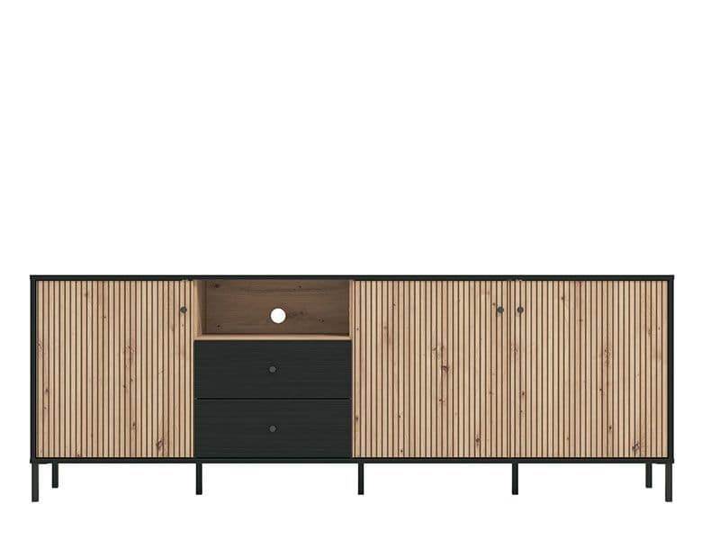 Clifton Slatted Artisan Oak Effect and Black TV Unit with Storage - UK Luxury Furniture
