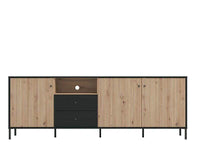 Clifton Slatted Artisan Oak Effect and Black TV Unit with Storage - UK Luxury Furniture